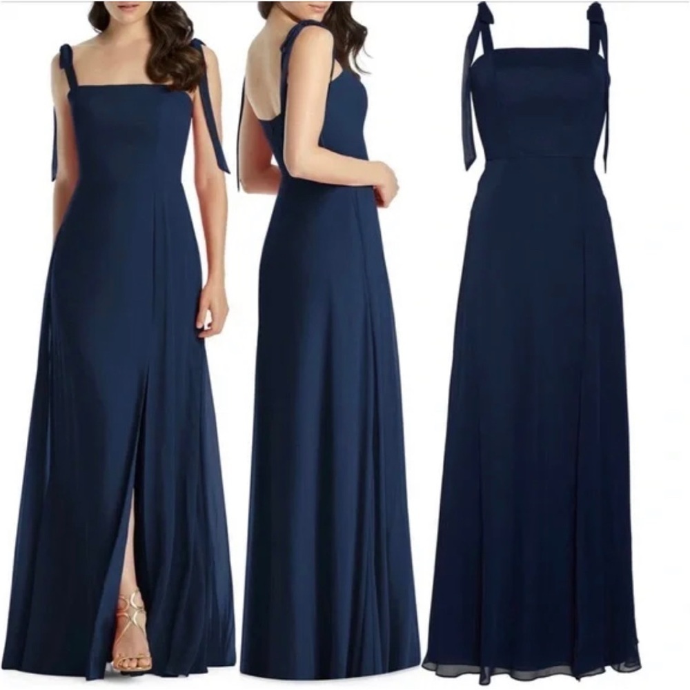 Nwt Dessy Collection‎ Size 2 Shoulder-Tie Chiffon A-Line Gown (Midnight)